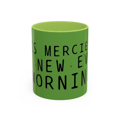 Green Accent Coffee Mug — "New Mercies Every Morning" Inspirational Tea & Coffee Cup