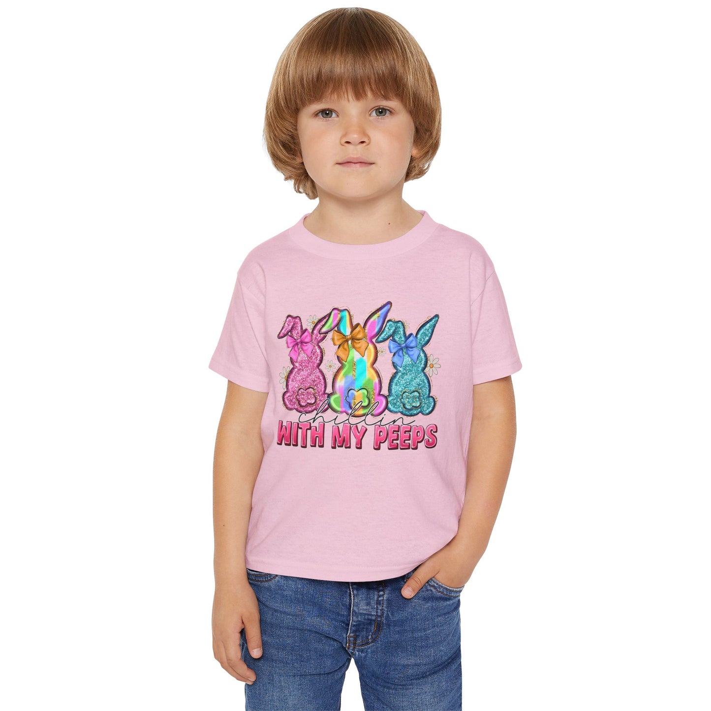 Toddler T-Shirt "With My Peeps" Colorful Easter Bunny Crew