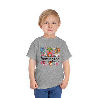 Personalized Toddler Tee — Colorful Easter Carrot Gnome Name Shirt (Remington)