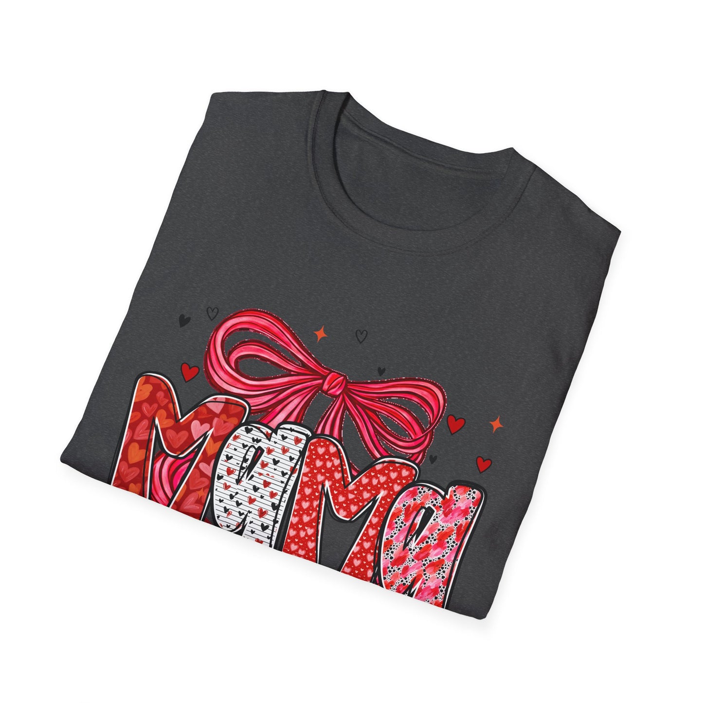 Mama Heart Graphic T-Shirt — Cute Floral ‘MAMA’ Design with Ribbon (Mother’s Day Gift)