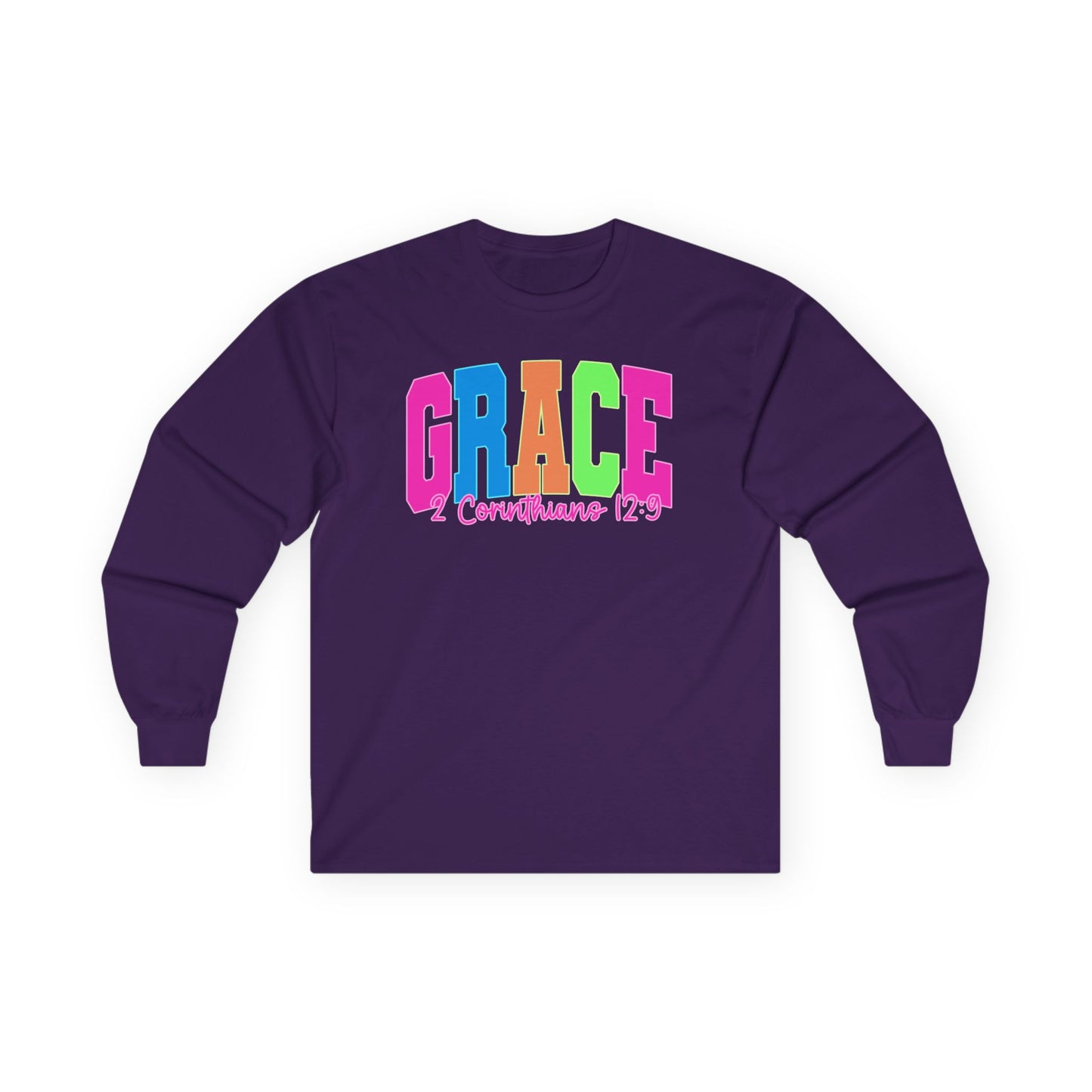 Grace 2 Corinthians 12:9 Long Sleeve Tee — Colorful Christian Faith Shirt