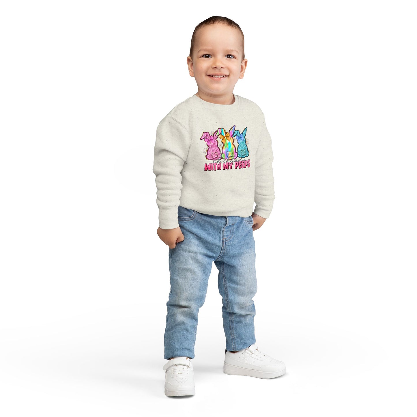 Toddler Sweatshirt - "With My Peeps" Colorful Easter Bunny Crewneck