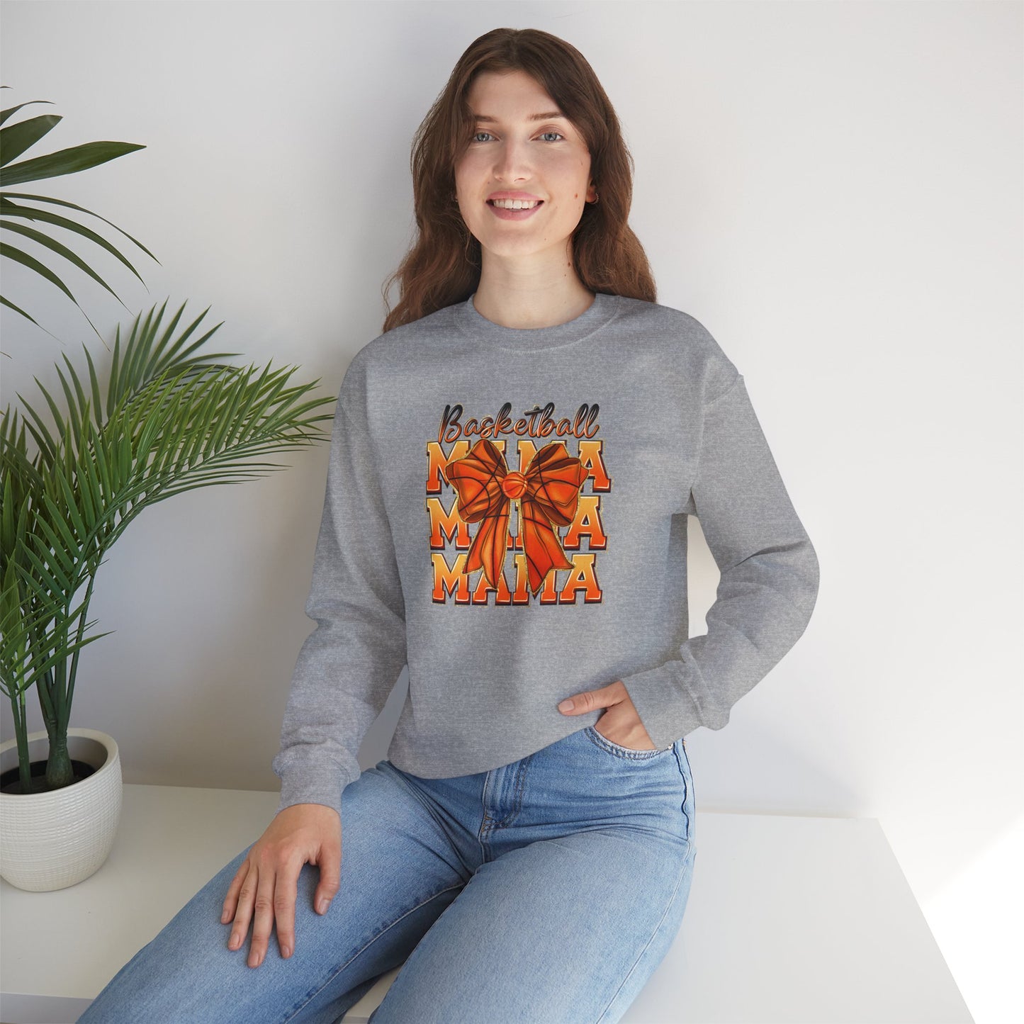 Basketball Mama Sweatshirt — Orange Ribbon Court Mom Crewneck