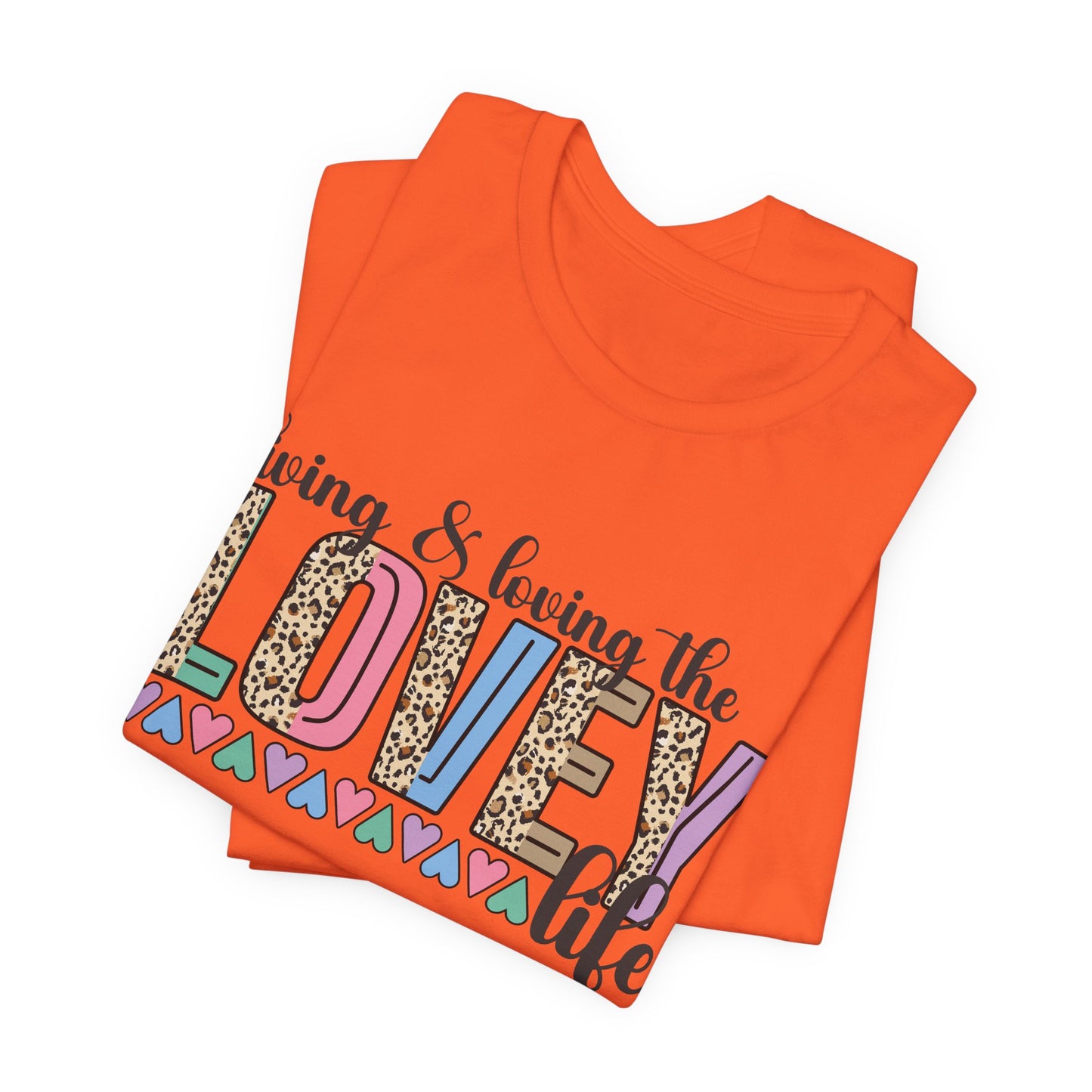 Living & Loving the LOVE Life T-Shirt — Colorful Leopard Print Hearts Tee
