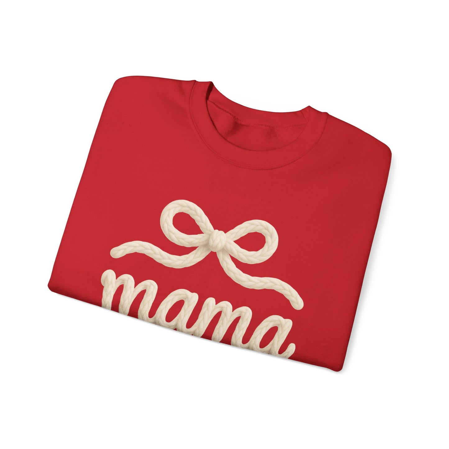 Mama Rope Bow Sweatshirt — Cozy White "mama" Crewneck for New & Expecting Moms