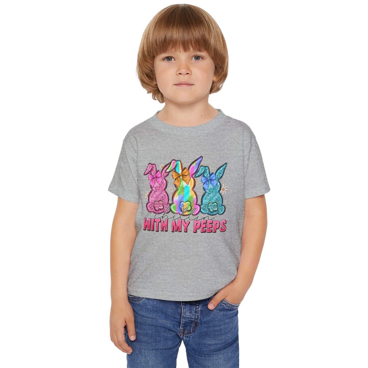 Toddler T-Shirt "With My Peeps" Colorful Easter Bunny Crew