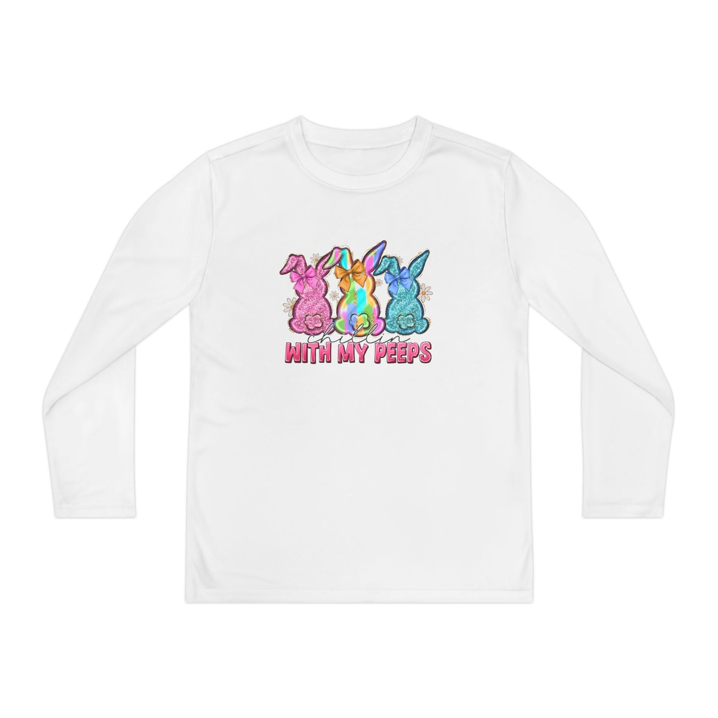 Youth Long Sleeve Tee — "With My Peeps" Colorful Easter Bunny Graphic