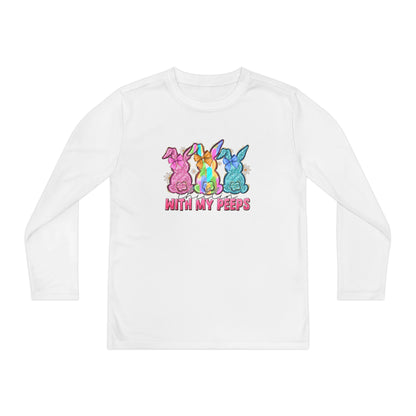 Youth Long Sleeve Tee — "With My Peeps" Colorful Easter Bunny Graphic