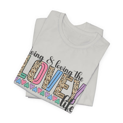 Living & Loving the LOVE Life T-Shirt — Colorful Leopard Print Hearts Tee