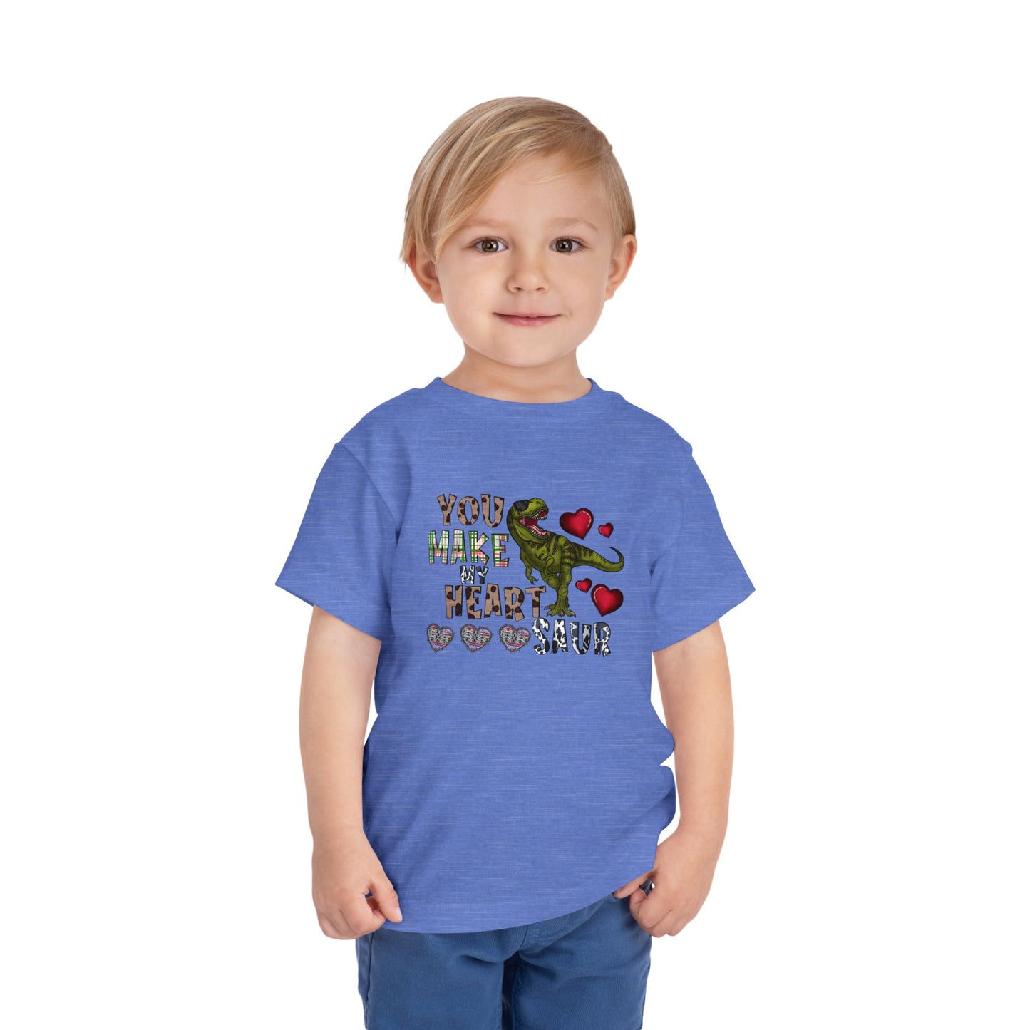 Toddler Tee — "You Make My Heart-Saur" Dinosaur Valentine Shirt