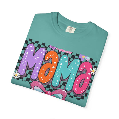 Mama Graphic T-Shirt — Colorful Retro Bow Design- COMFORT COLORS