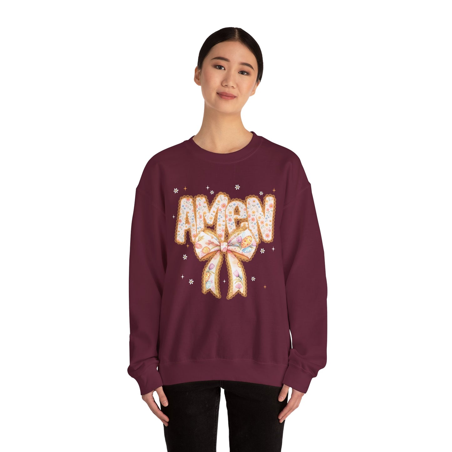 Crewneck Sweatshirt — 'AMAW' Pastel Bow Glitter Graphic