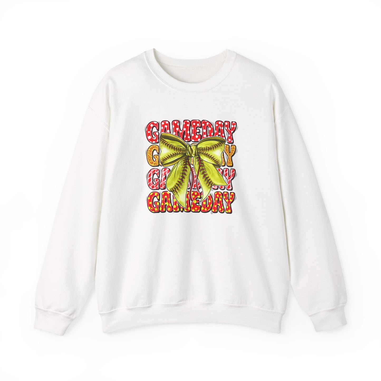 Crewneck Sweatshirt — Candy Cane Bow Graphic Holiday Pullover
