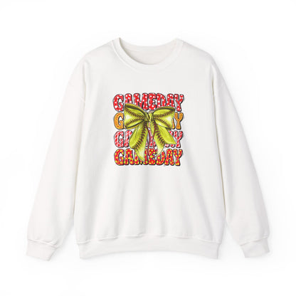 Crewneck Sweatshirt — Candy Cane Bow Graphic Holiday Pullover