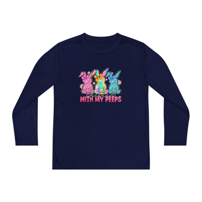 Youth Long Sleeve Tee — "With My Peeps" Colorful Easter Bunny Graphic