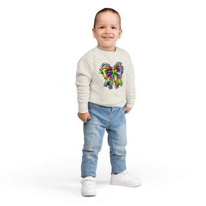 Rainbow Bow Toddler Sweatshirt — Colorful Tie-Dye Bow Graphic for Kids