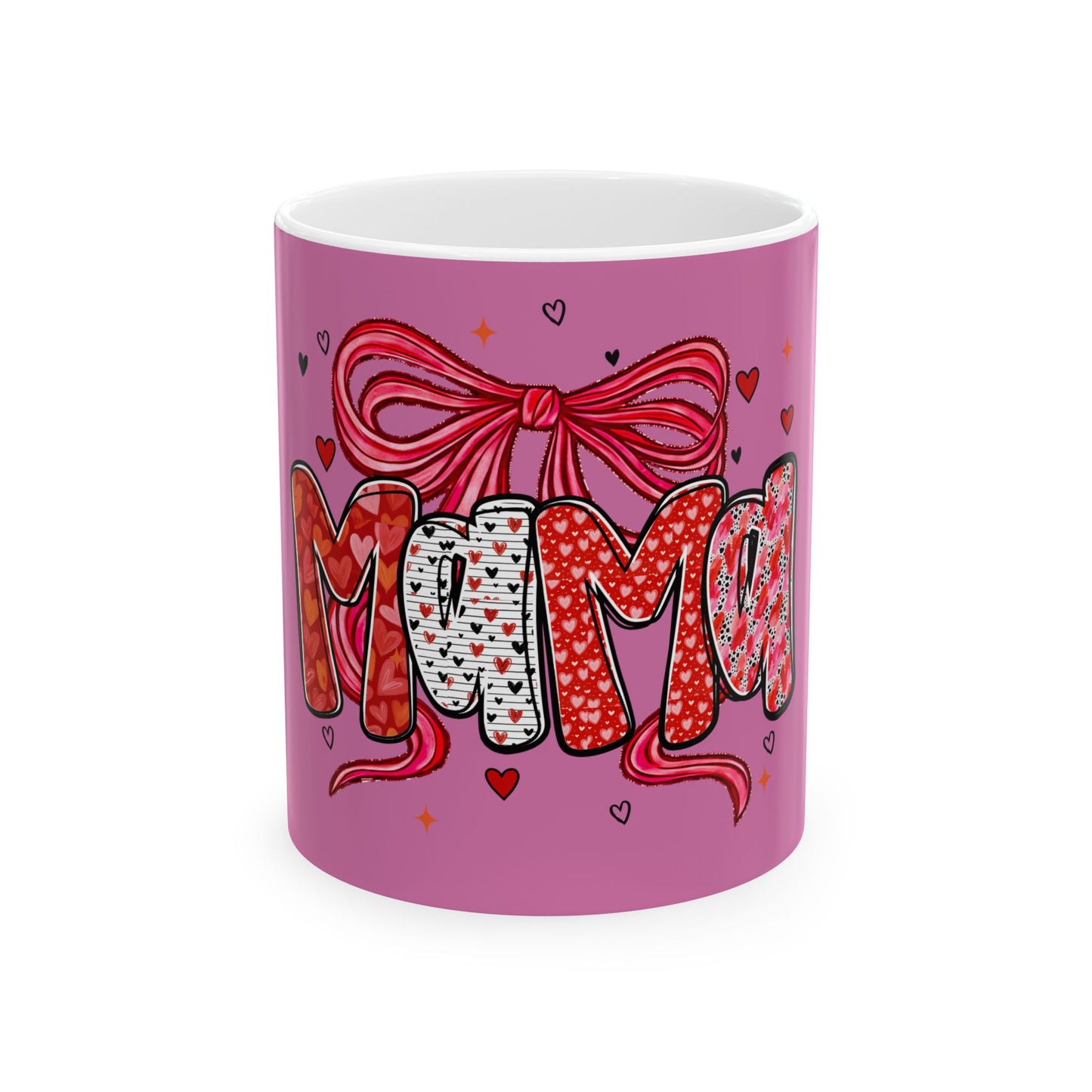 Mama Heart Ribbon Ceramic Mug — Pink Mother's Day Gift (11oz/15oz)