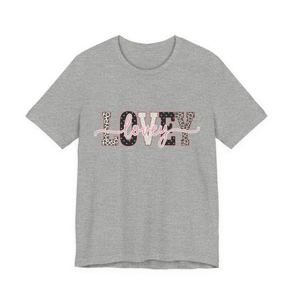Lovey Mom T-Shirt — 'Lovely' Script Over 'MOM' Leopard Print Tee