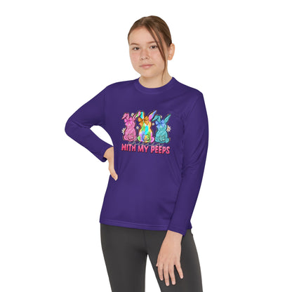 Youth Long Sleeve Tee — "With My Peeps" Colorful Easter Bunny Graphic