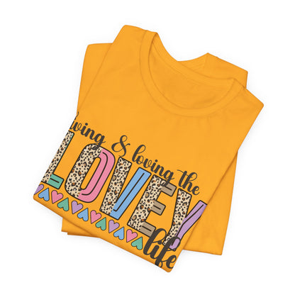 Living & Loving the LOVE Life T-Shirt — Colorful Leopard Print Hearts Tee