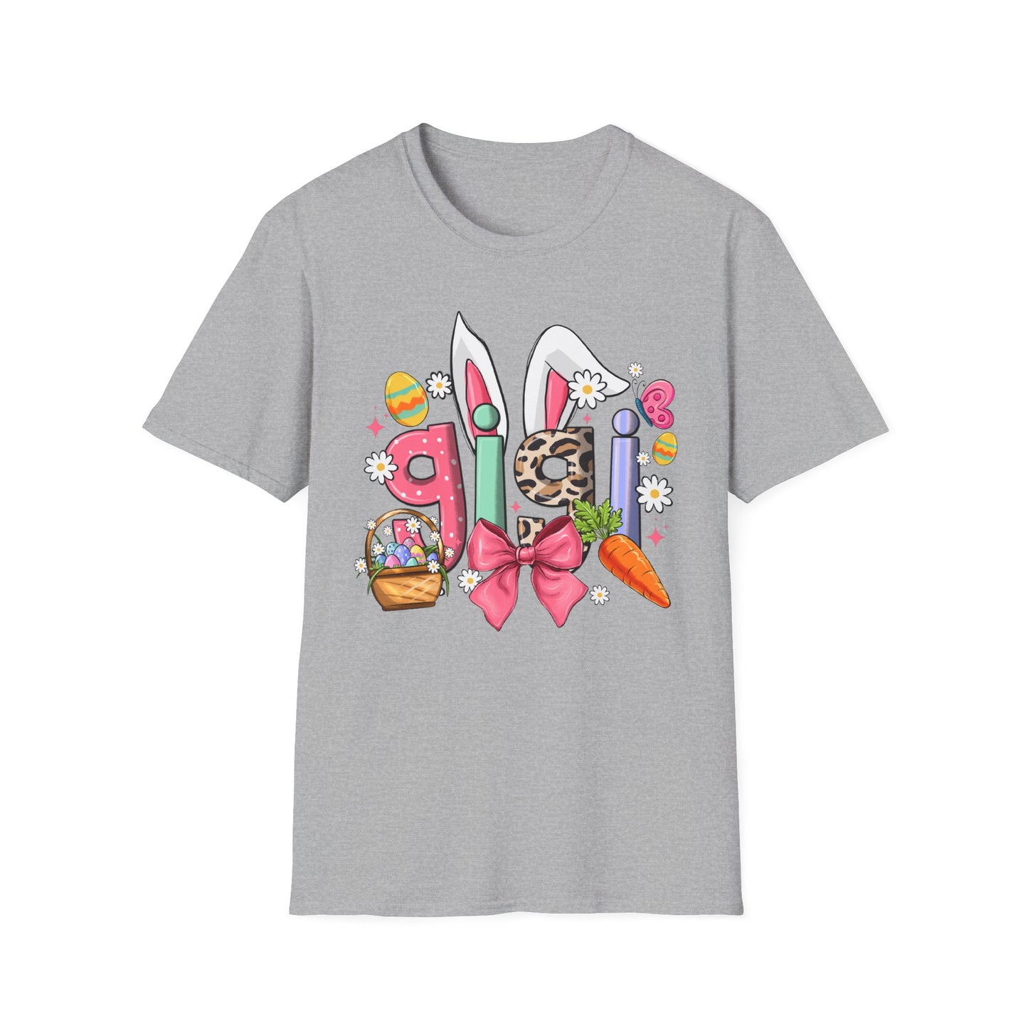 Easter Girl Bunny Tee – Floral Eggs, Carrot & Pink Bow Graphic T-Shirt