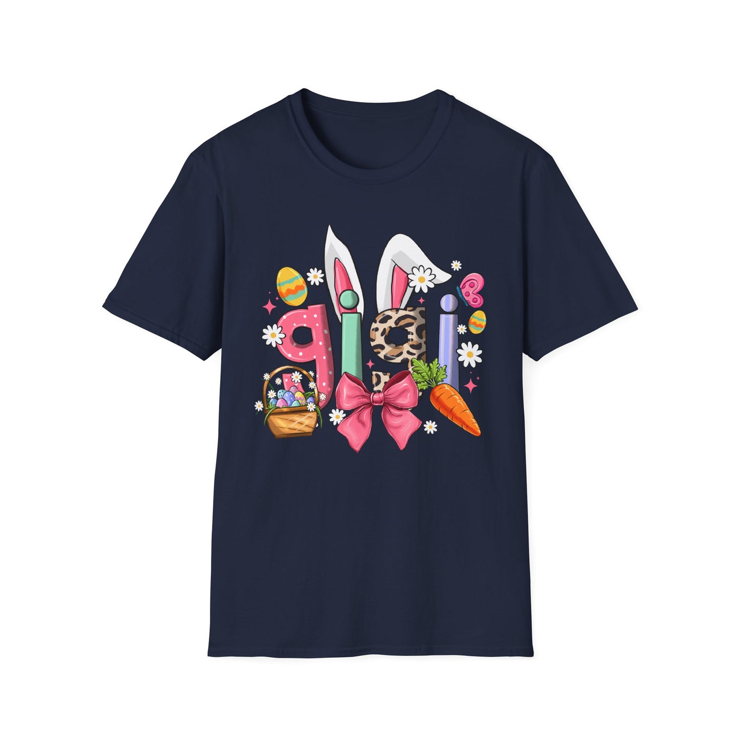 Easter Girl Bunny Tee – Floral Eggs, Carrot & Pink Bow Graphic T-Shirt
