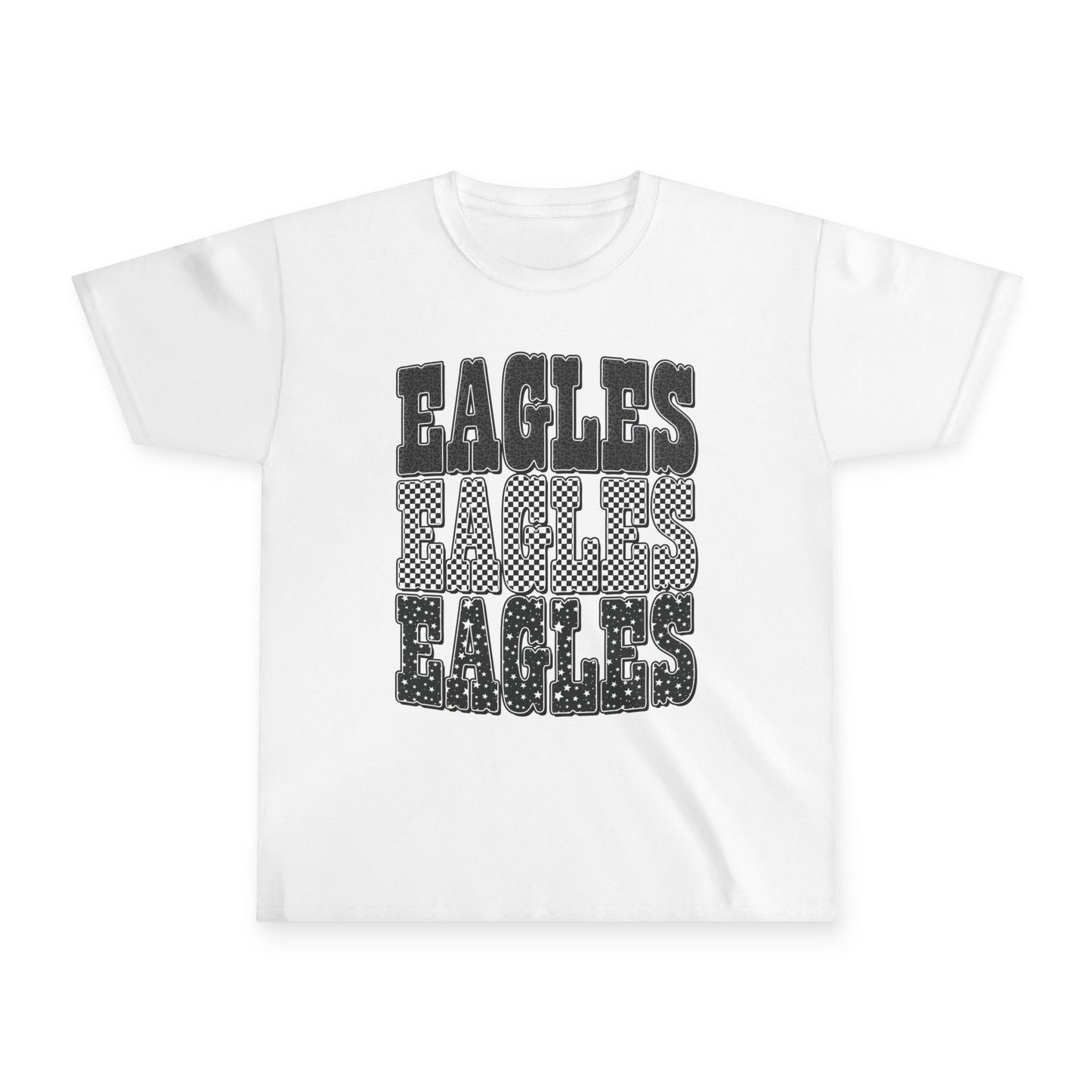 Youth Tee — Retro 'EAGLES' Stacked Graphic Kids Shirt (School Spirit)