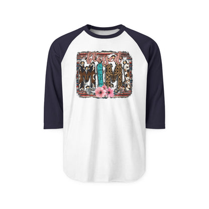 Cowgirl Trio Raglan Shirt - Western Cowgirl Leopard & Floral Graphic 3/4 Sleeve
