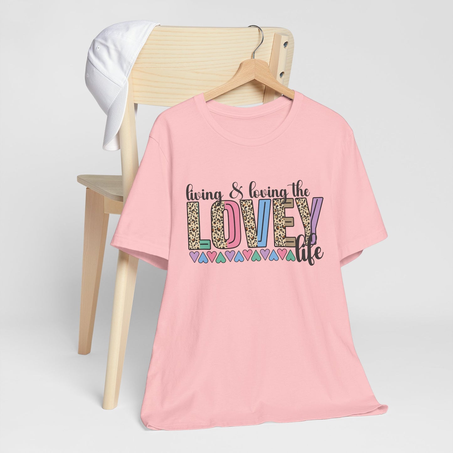 Living & Loving the LOVE Life T-Shirt — Colorful Leopard Print Hearts Tee