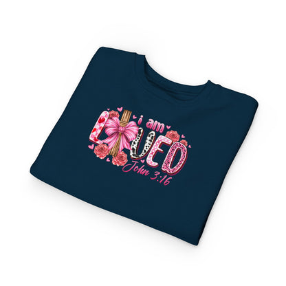 Toddler Sweatshirt - "I Am Loved" John 3:16 Pink Cross Faith Pullover