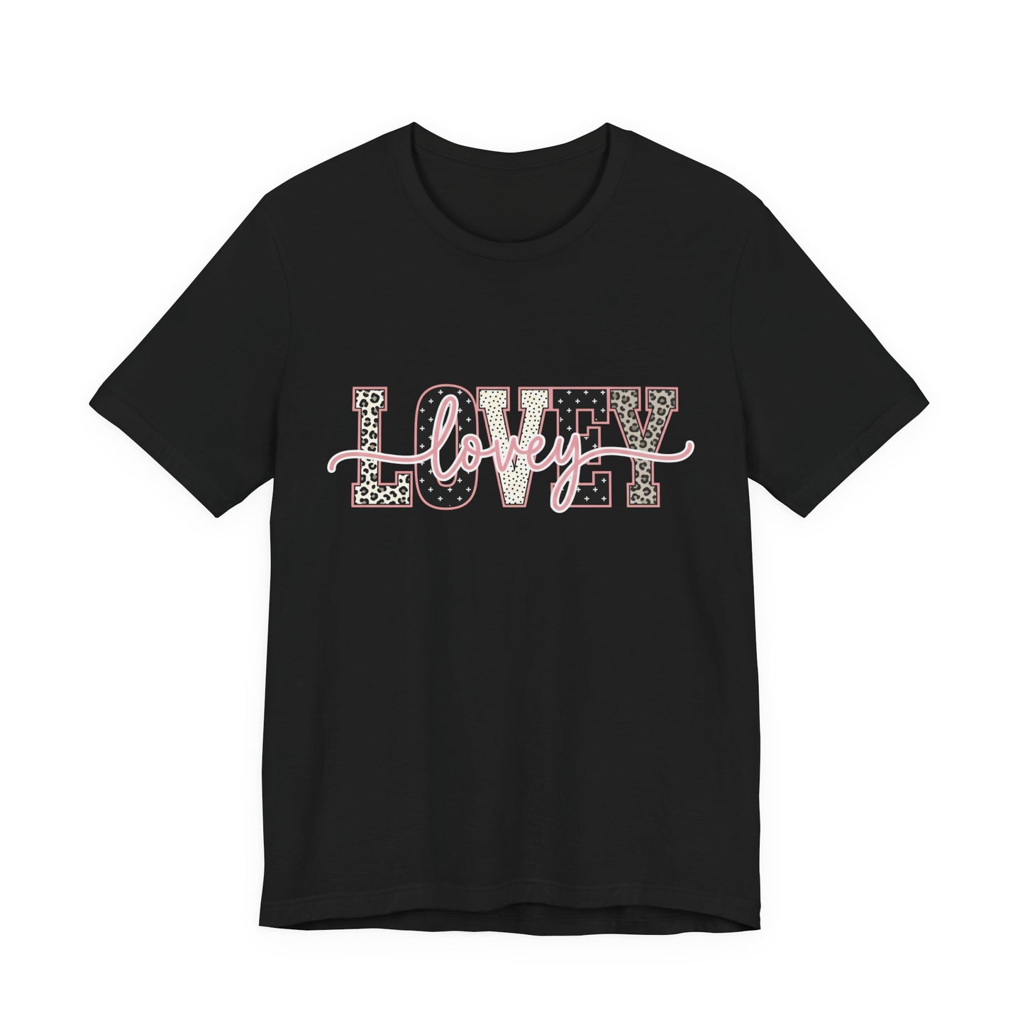Lovey Mom T-Shirt — 'Lovely' Script Over 'MOM' Leopard Print Tee
