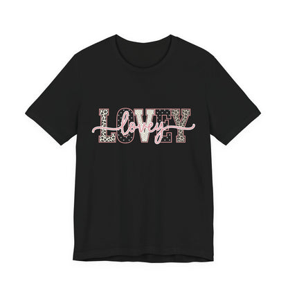 Lovey Mom T-Shirt — 'Lovely' Script Over 'MOM' Leopard Print Tee