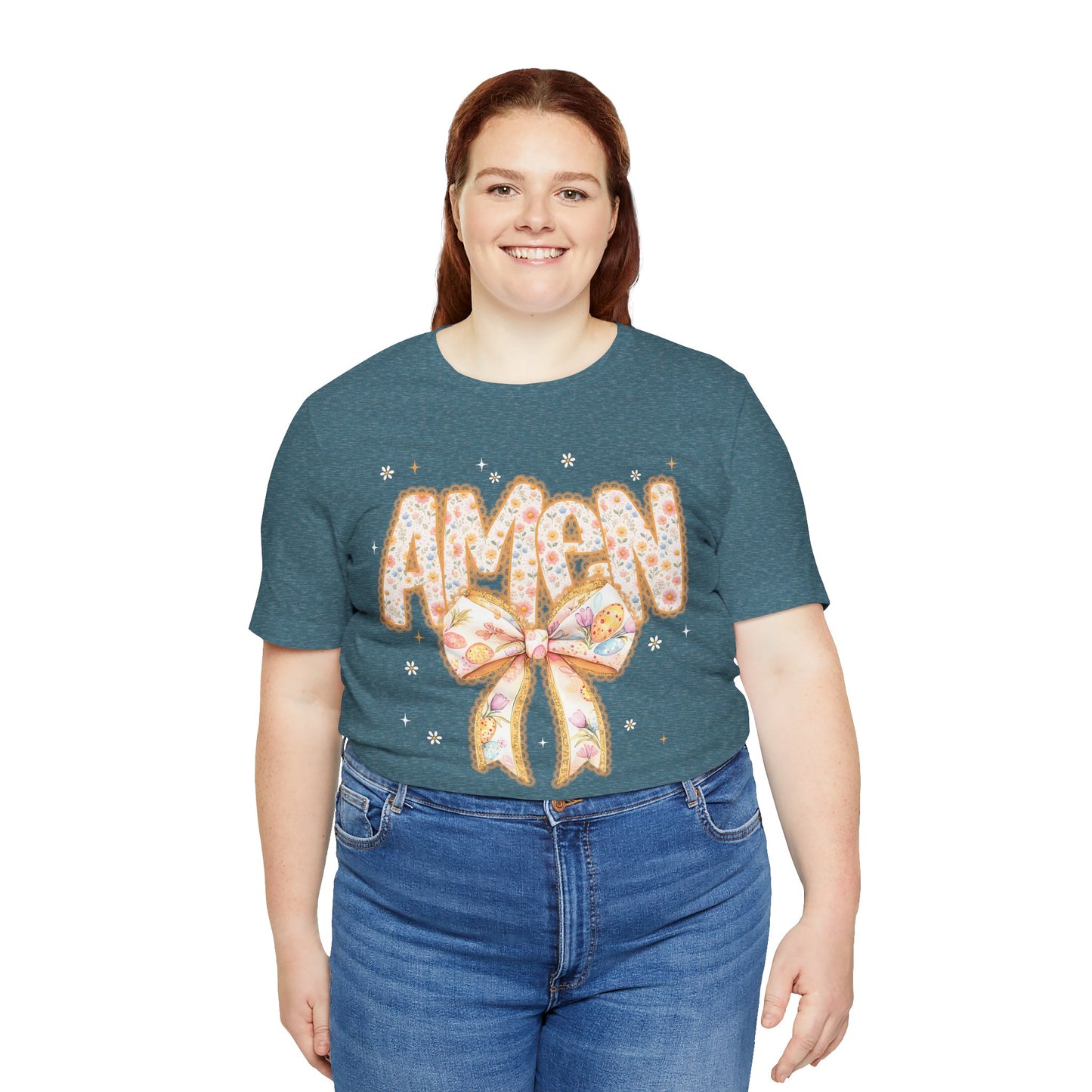 Amen Floral Bow T‑Shirt — Pastel Faith Graphic Tee