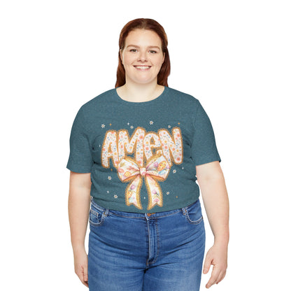 Amen Floral Bow T‑Shirt — Pastel Faith Graphic Tee