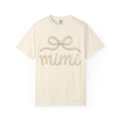 Mimi Bow Script T-Shirt — Soft Cream Knit Lettering Gift Tee