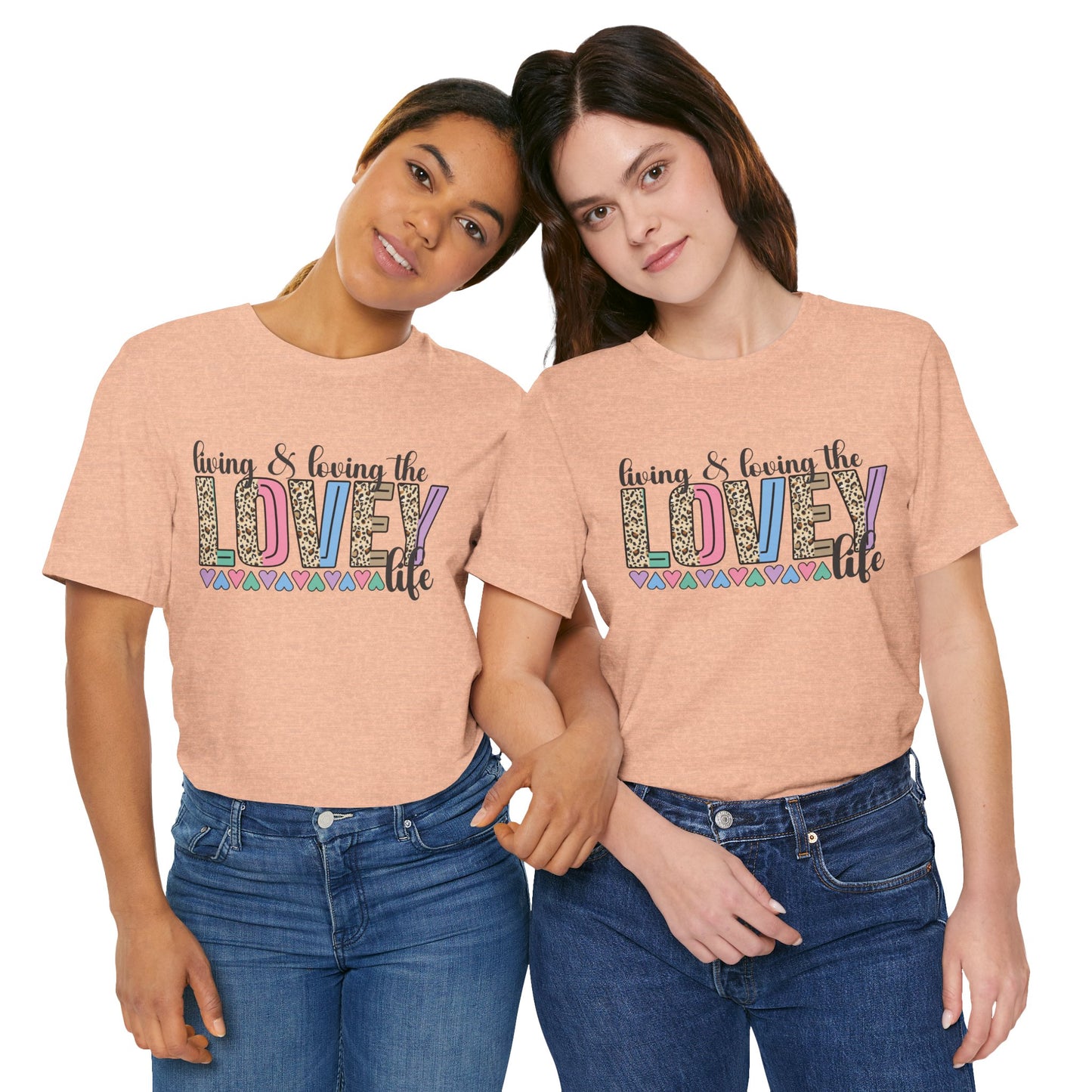 Living & Loving the LOVE Life T-Shirt — Colorful Leopard Print Hearts Tee