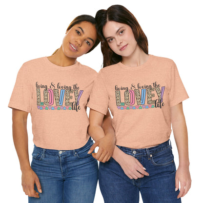 Living & Loving the LOVE Life T-Shirt — Colorful Leopard Print Hearts Tee
