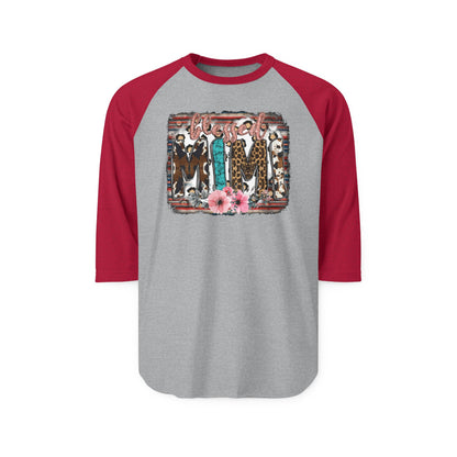 Cowgirl Trio Raglan Shirt - Western Cowgirl Leopard & Floral Graphic 3/4 Sleeve