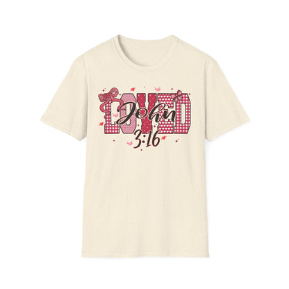 David 3:16 T-Shirt — Christian Faith Graphic Tee (Pink Plaid & Script)