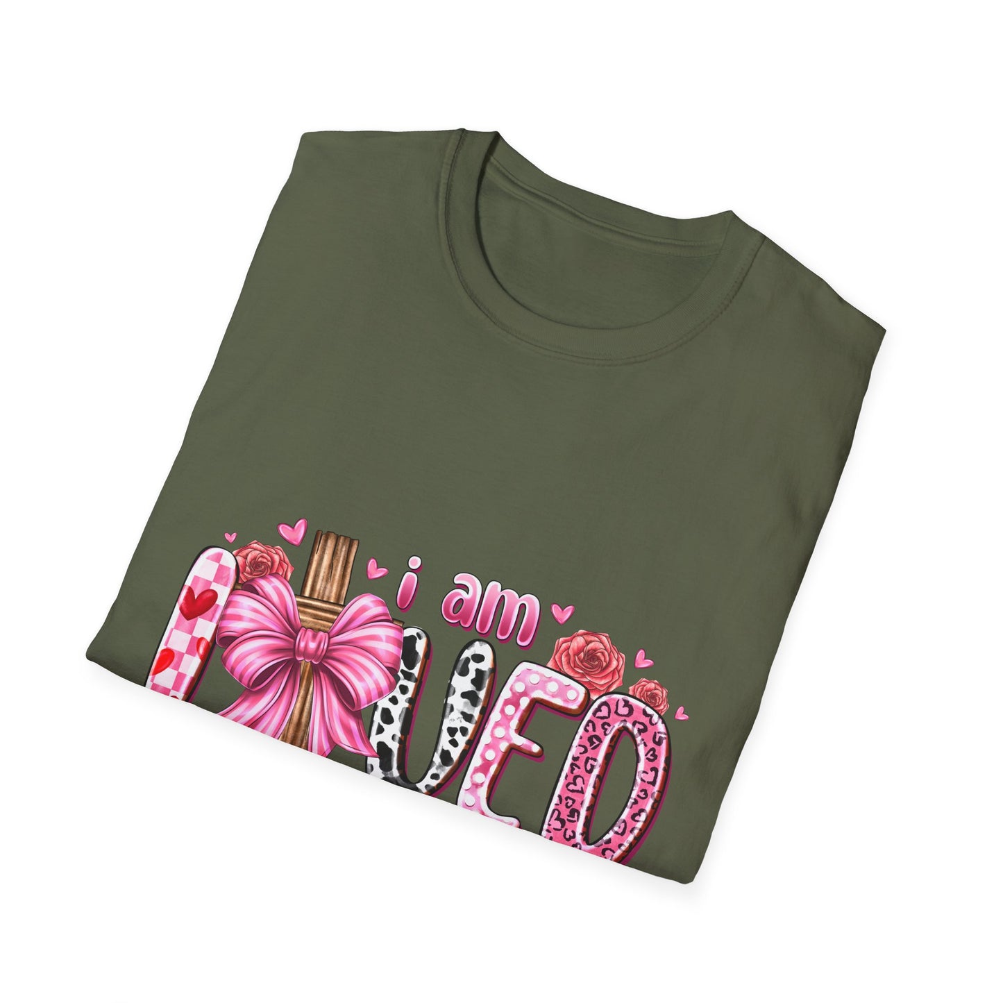 I Am Loved John 3:16 T-Shirt — Pink Floral Christian Faith Tee