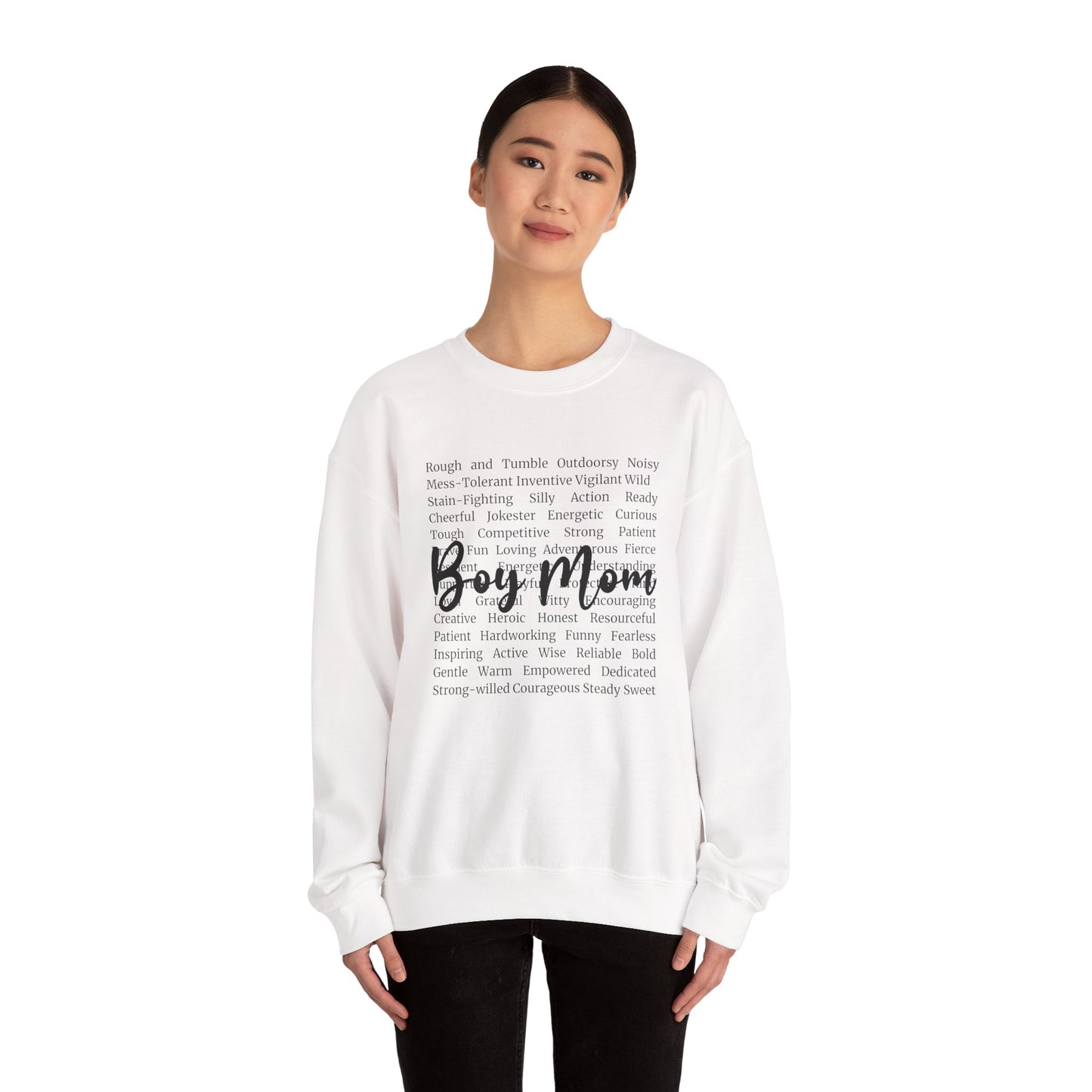 Boy Mom Crewneck Sweatshirt — Script Text Design for Proud Mothers