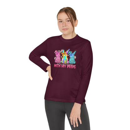Youth Long Sleeve Tee — "With My Peeps" Colorful Easter Bunny Graphic