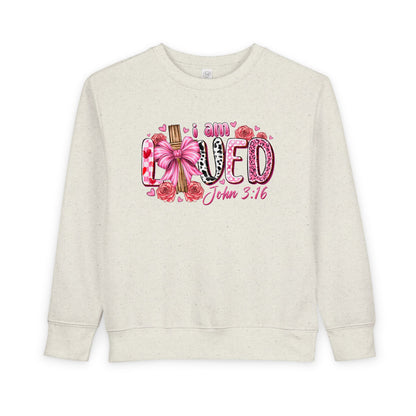Toddler Sweatshirt - "I Am Loved" John 3:16 Pink Cross Faith Pullover