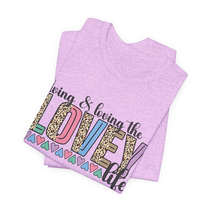 Living & Loving the LOVE Life T-Shirt — Colorful Leopard Print Hearts Tee