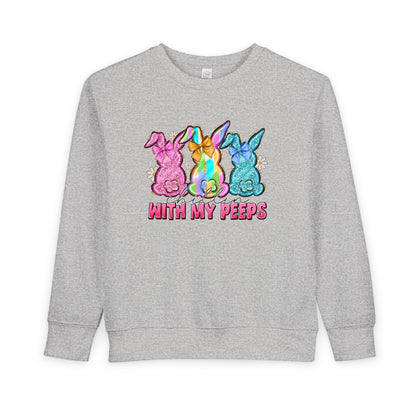 Toddler Sweatshirt - "With My Peeps" Colorful Easter Bunny Crewneck