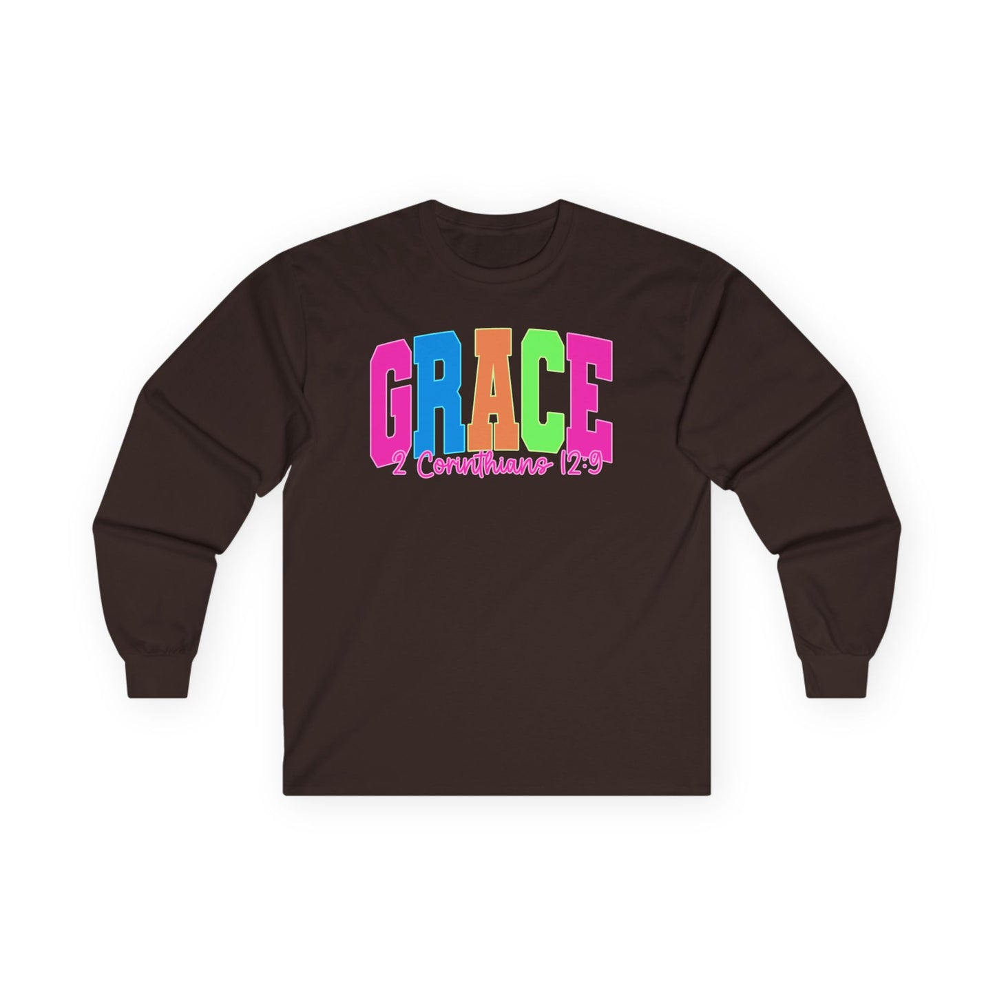 Grace 2 Corinthians 12:9 Long Sleeve Tee — Colorful Christian Faith Shirt