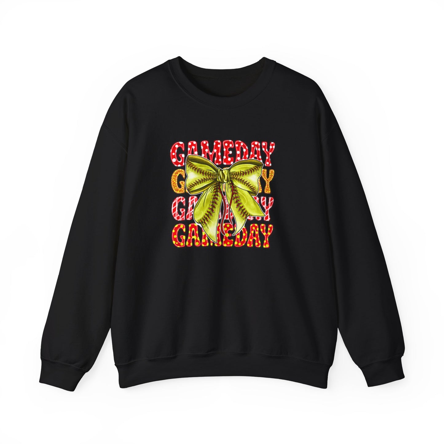 Crewneck Sweatshirt — Candy Cane Bow Graphic Holiday Pullover