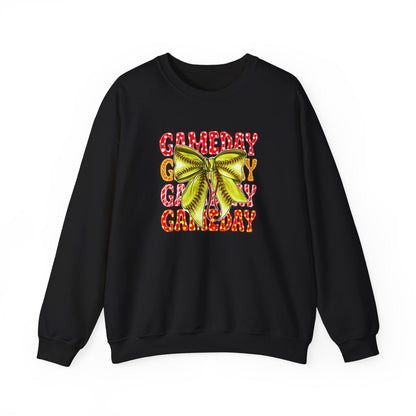 Crewneck Sweatshirt — Candy Cane Bow Graphic Holiday Pullover