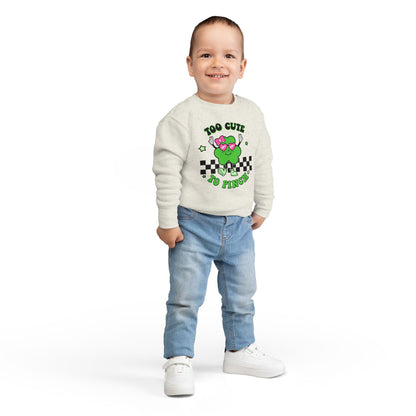 Toddler Sweatshirt — "Too Cute to Pinch" St. Patrick's Day Shamrock Crewneck