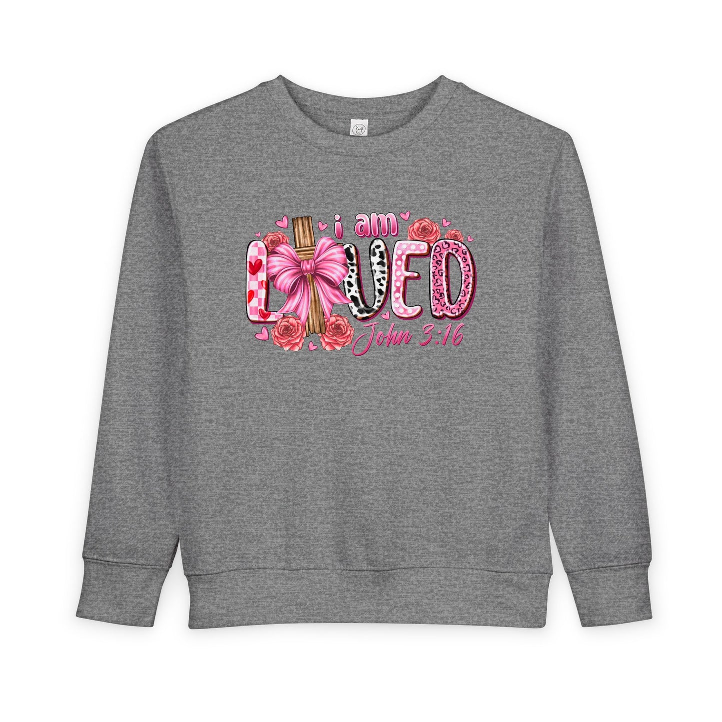 Toddler Sweatshirt - "I Am Loved" John 3:16 Pink Cross Faith Pullover